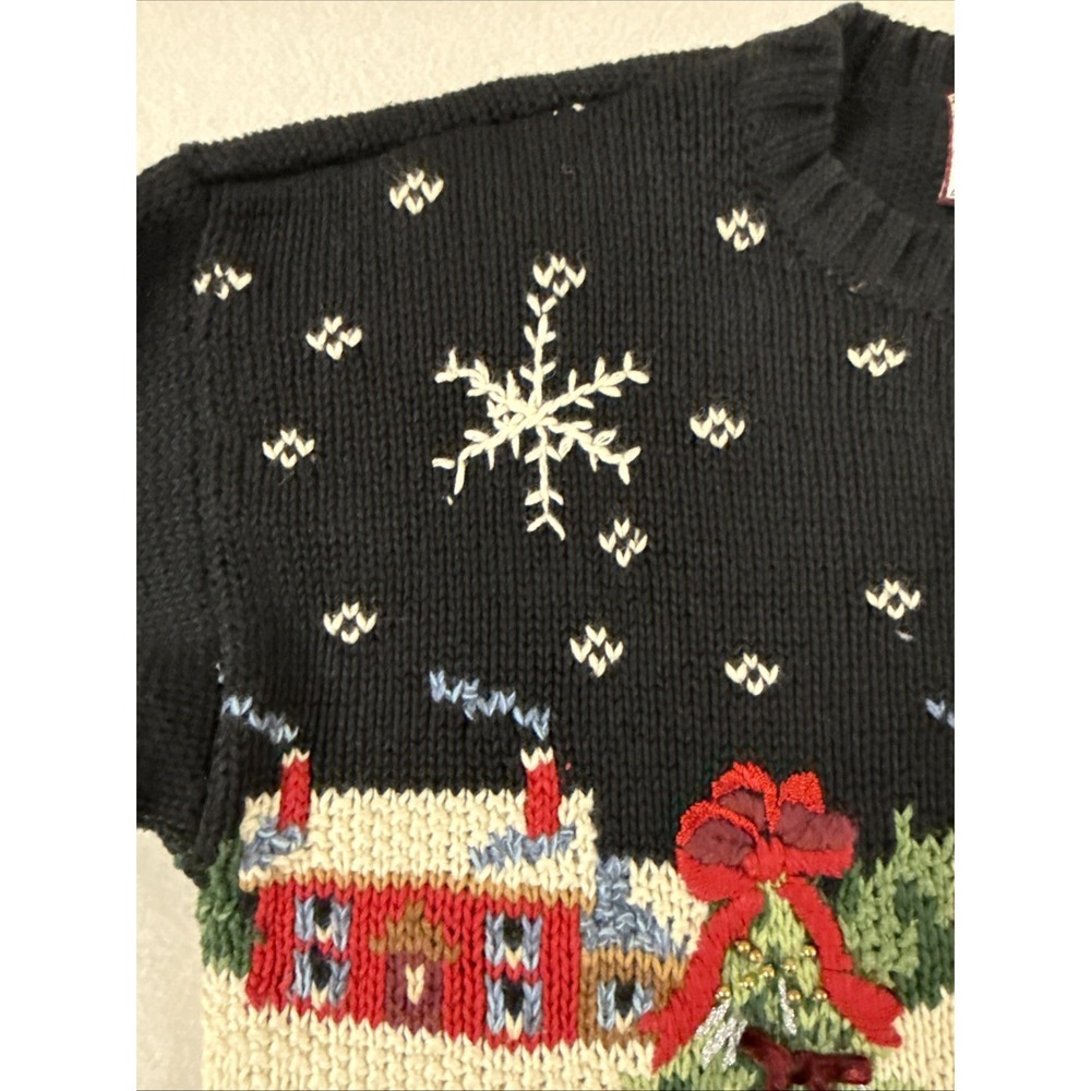 Vtg 90's Christmas Sweater Women's PMed 3D Patriotic Bear Skiing American Beaded - Picture 16 of 16